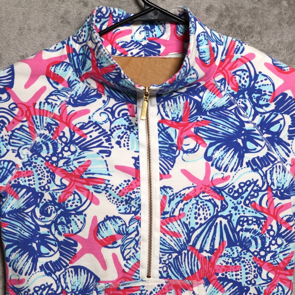 Lilly Pulitzer Pullover Women Medium White Blue 1/2 Zip Starfish Skipper Popover